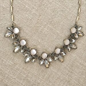 LOFT Pearl and Crystal Floral Bib Necklace in Ivory and Clear